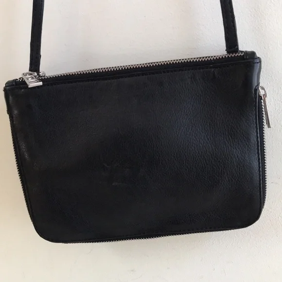 Zadig & Voltaire black leather crossbody bag silver wings logo 2 zipper pouches - Picture 4 of 8